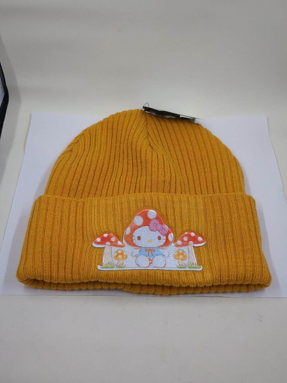 Hello Kitty Friends Mustard Yellow Mushrooms Toadstool Beanie Knit Cap O/S NWT